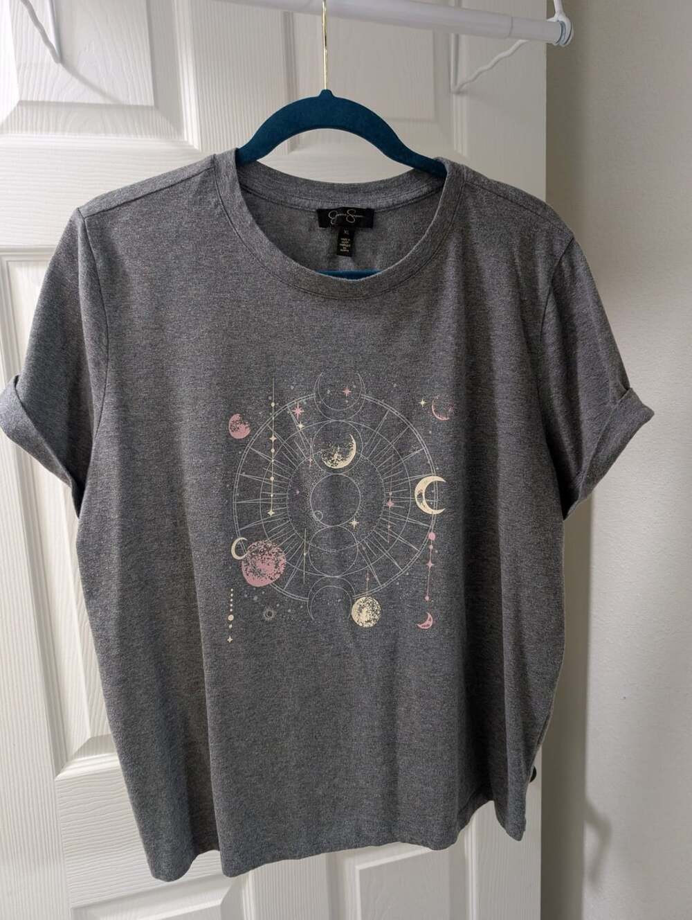 Jessica Simpson Celestial Graphic T-Shirt Size XL Grey Moon Stars